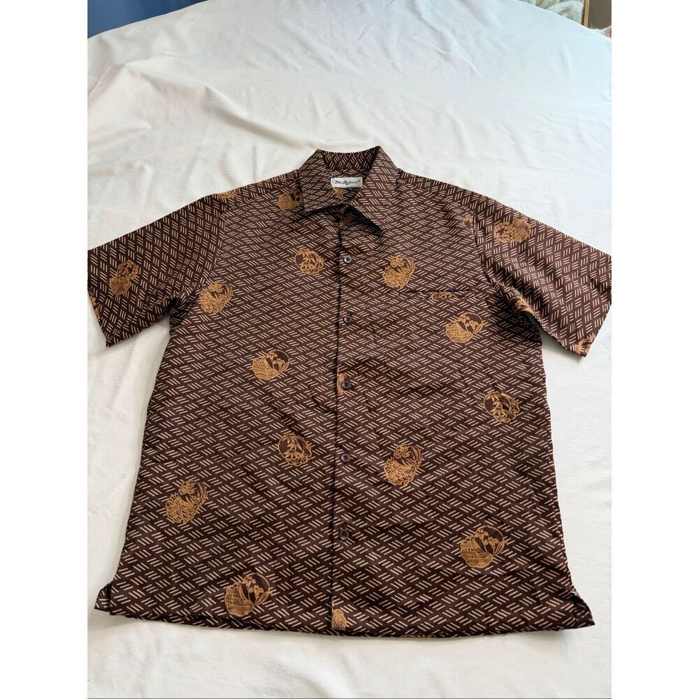 Vintage Tori Richard Hawaiian Aloha Shirt Mens XL Brown Tropical Tiki Print Butt